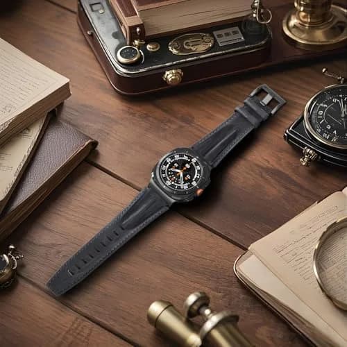 Bouixel Genuine Leather Band for Samsung Galaxy Watch Ultra 2/1 47mm | Black-Black thumbnail 7
