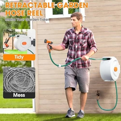 sugsugme Retractable Garden Hose Reel 1/2 Inch x 100ft | Auto Lock & Tangle-Free Storage thumbnail 5