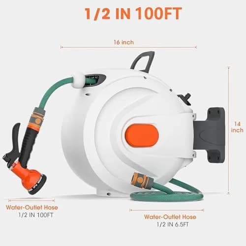 sugsugme Retractable Garden Hose Reel 1/2 Inch x 100ft | Auto Lock & Tangle-Free Storage thumbnail 2