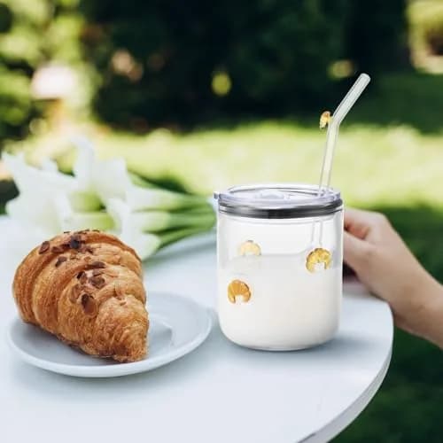 SiliFine Croissant 14 oz Glass Tumbler with Slider Lid & Straw | Durable, Elegant Drinkware for Home & Gifts thumbnail 6