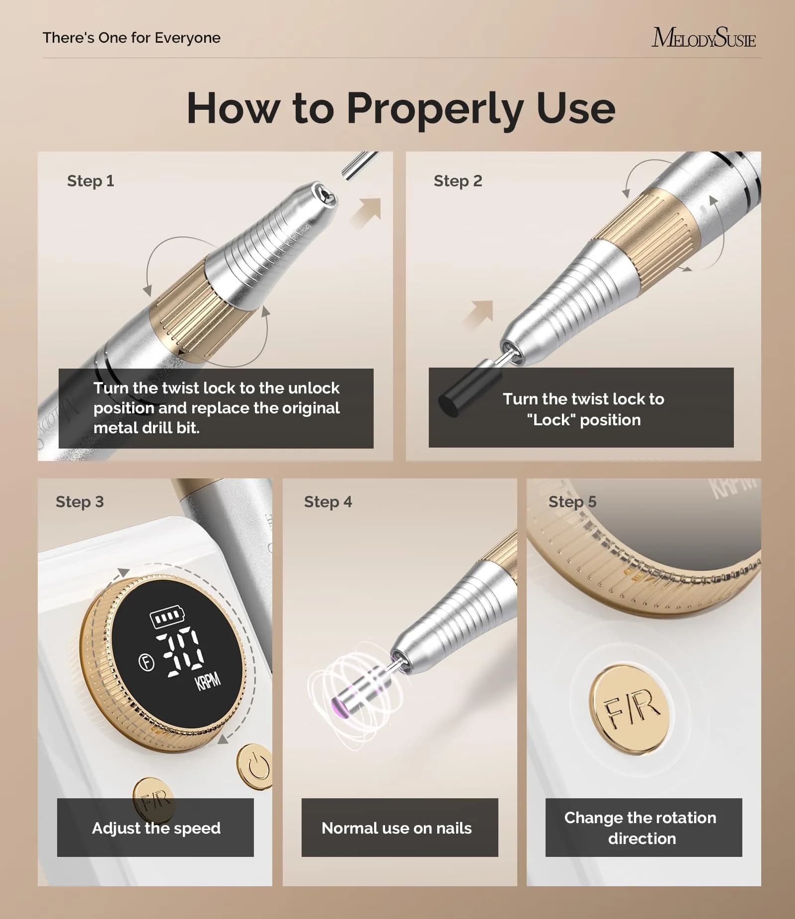 MelodySusie Professional Rechargeable Nail Drill Kit | 30,000 RPM High-Performance Motor - view 5