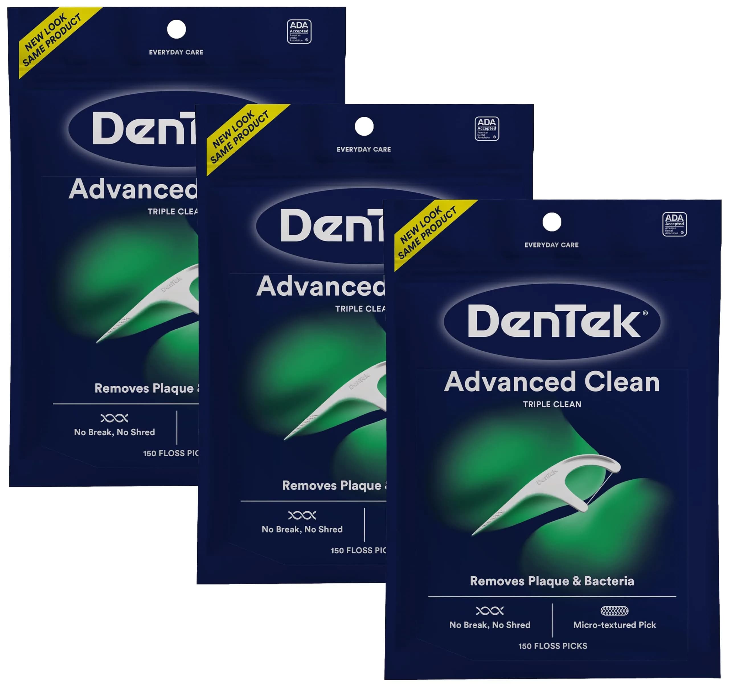 DenTek Triple Clean Advanced Clean Floss Picks 450 Count (150 Count Pack of 3) | Fluoride Infused Mint Floss - main product image