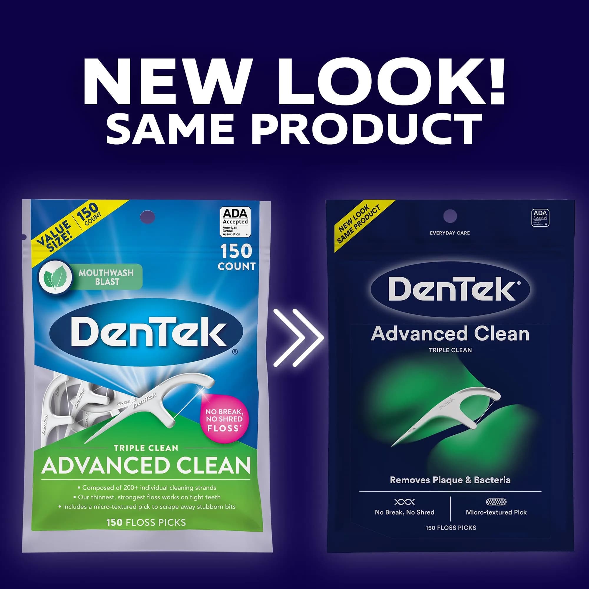 DenTek Triple Clean Advanced Clean Floss Picks 450 Count (150 Count Pack of 3) | Fluoride Infused Mint Floss - view 2