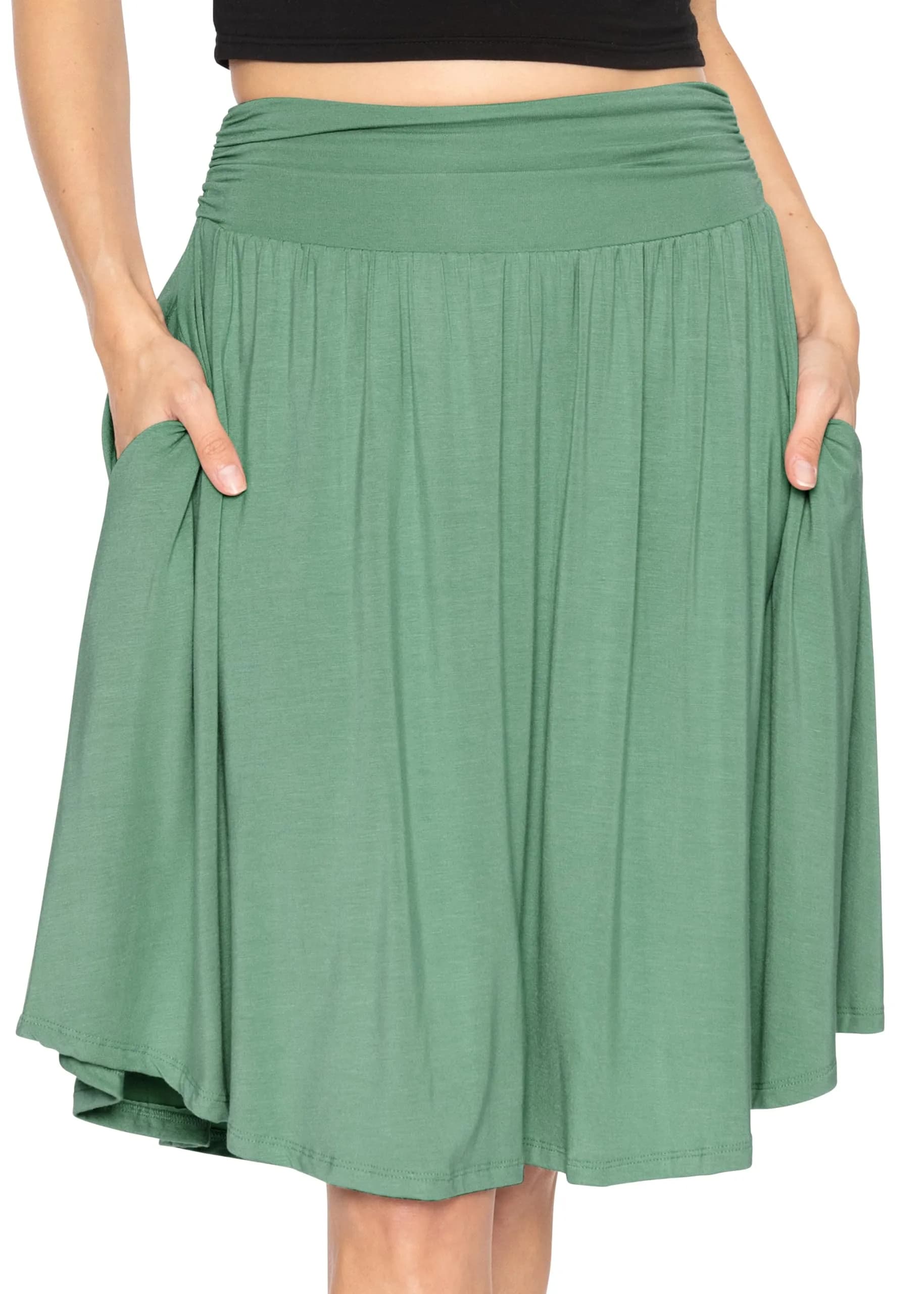 STRETCH IS COMFORT Women's Pocket Skirt Grass Green 5X | Flared Mid Length with Pockets (70-120 chars)