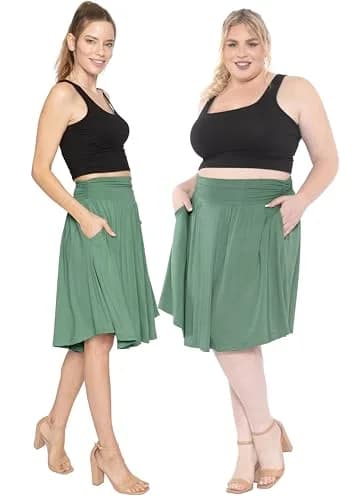 STRETCH IS COMFORT Women's Pocket Skirt Grass Green 5X | Flared Mid Length with Pockets (70-120 chars) thumbnail 2