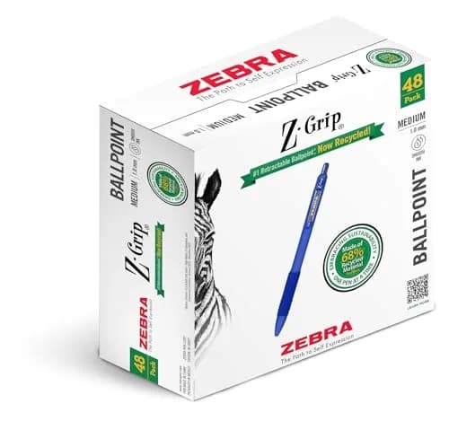 Zebra Pen Z-Grip Recycled Ballpoint Pen, Blue Ink, 1.0mm, 48 Bulk-Pack | Smooth Writing Pens for Office & School thumbnail 1