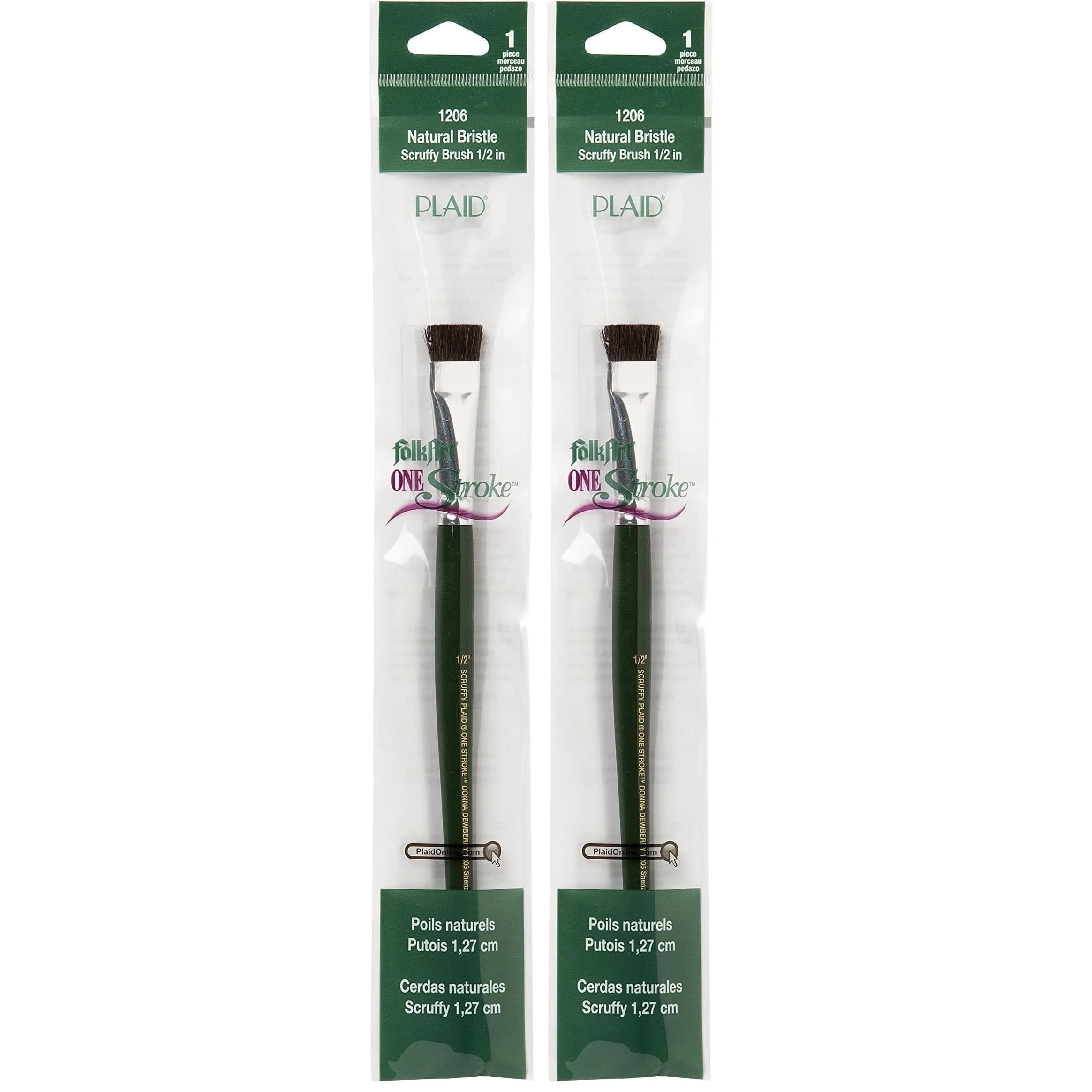 FolkArt Donna Dewberry One-Stroke Scruffy Brush 1.27 cm (1/2 Inch) Pack of 2 | For Detailed Textures & Shading