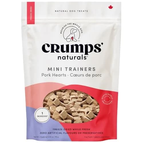 Crumps’ Naturals Mini Trainers Freeze Dried Pork Hearts 4.06oz | Protein Training Treats for Dogs thumbnail 1