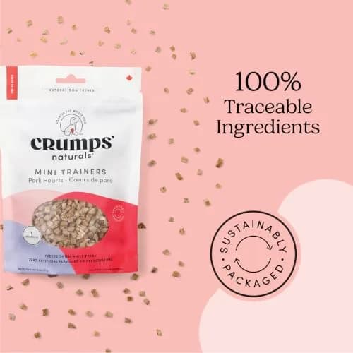 Crumps’ Naturals Mini Trainers Freeze Dried Pork Hearts 4.06oz | Protein Training Treats for Dogs thumbnail 9