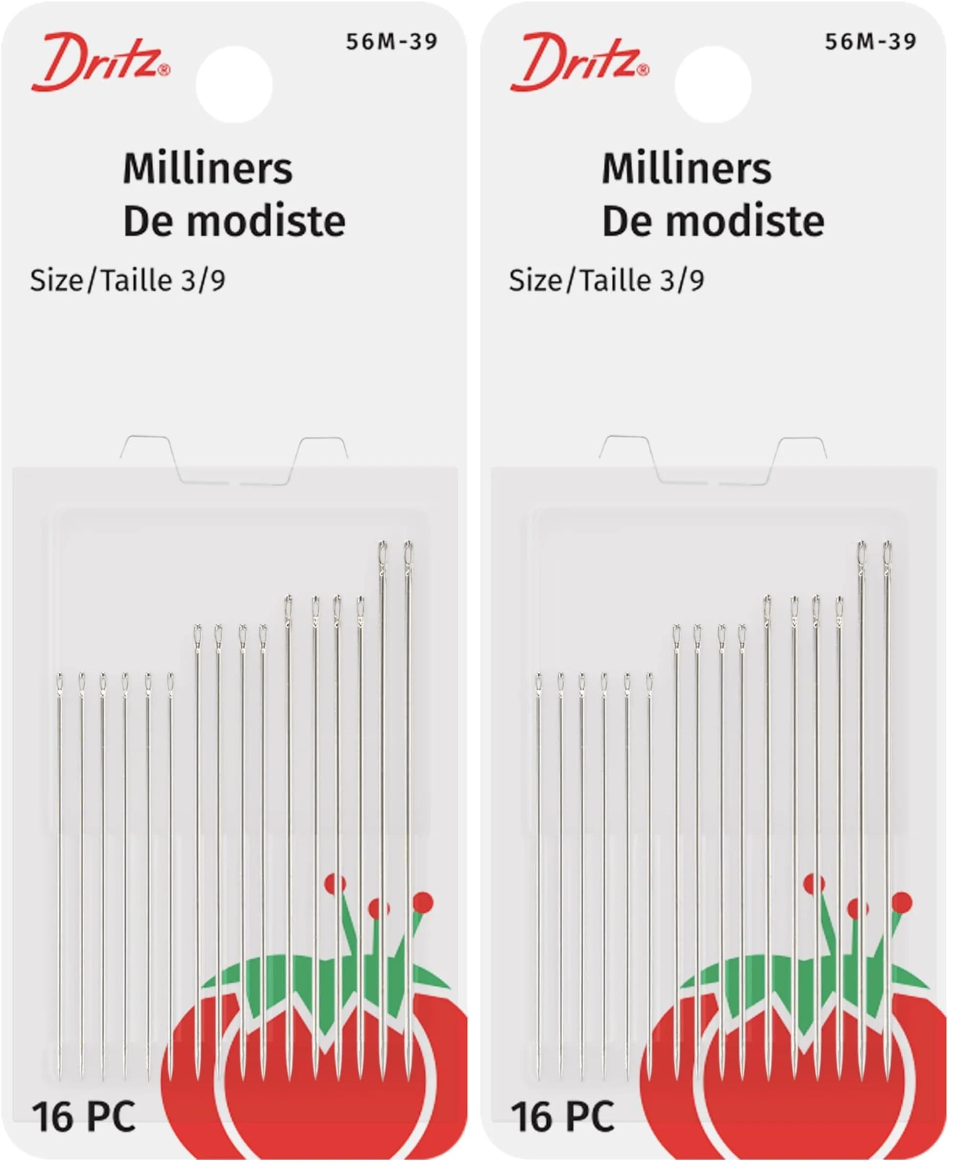 Dritz Milliners Hand Needles Size 3/9 Nickel (32-Count Total) | Long Needles for Basting, Gathering & Millinery Work