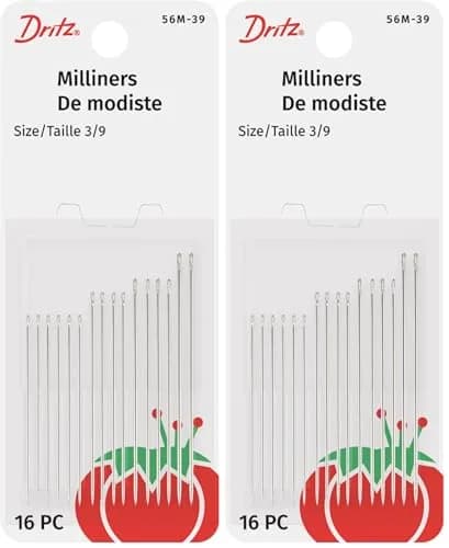 Dritz Milliners Hand Needles Size 3/9 Nickel (32-Count Total) | Long Needles for Basting, Gathering & Millinery Work thumbnail 1
