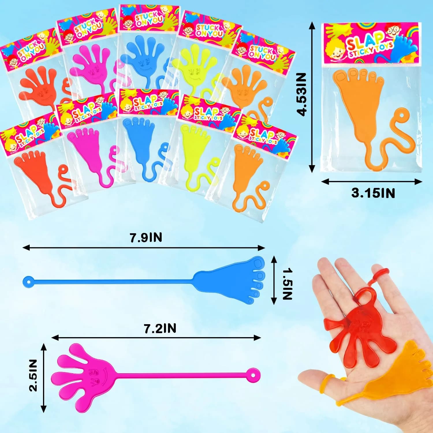 Leetous 200 PCS Large Sticky Hands & Feet Party Favors | Non-Toxic Vinyl for Kids 3+ Years - view 4