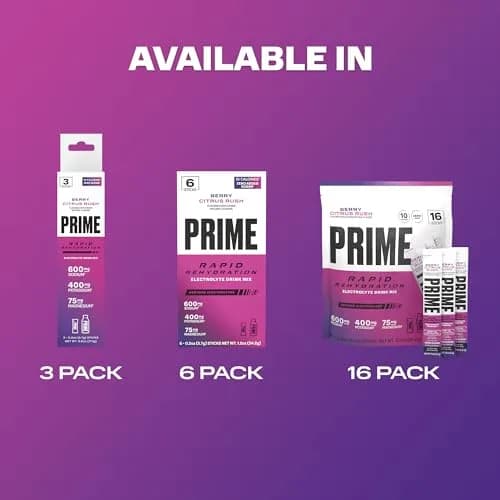 PRIME Rapid Rehydration Electrolyte Powder Sticks, Berry Citrus Rush | Sugar Free Hydration Drink Mix, 16 Count, USA Import thumbnail 8