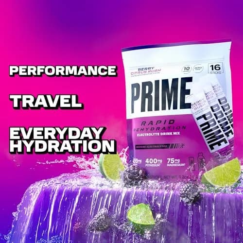 PRIME Rapid Rehydration Electrolyte Powder Sticks, Berry Citrus Rush | Sugar Free Hydration Drink Mix, 16 Count, USA Import thumbnail 4