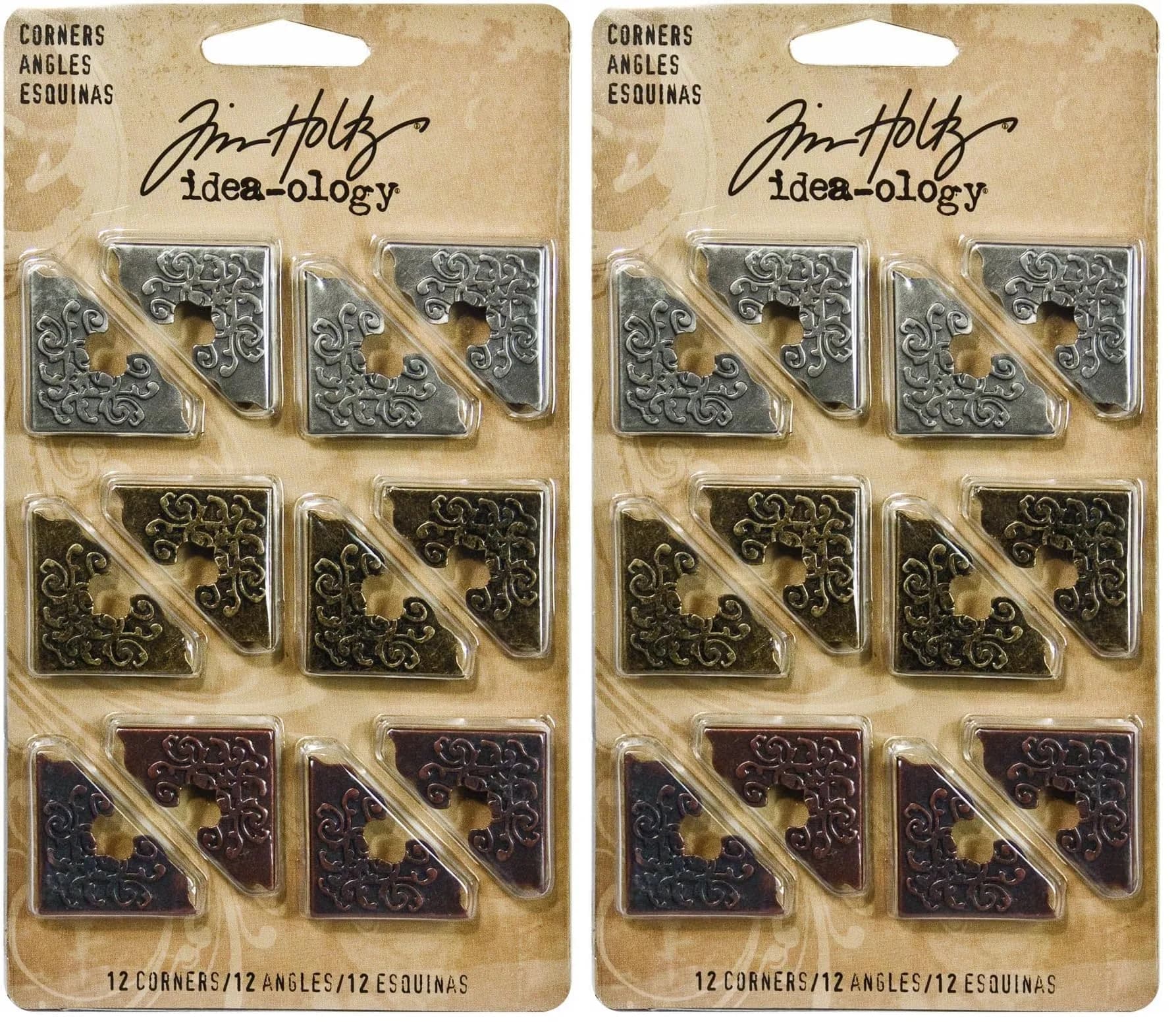 Tim Holtz Idea-ology Metal Corners 1 Inch Antique Finishes Pack of 2 (24 Corners Total) | Vintage Charm for Art Projects - main product image
