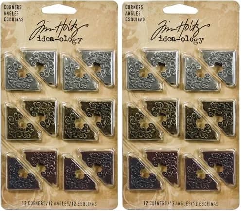 Tim Holtz Idea-ology Metal Corners 1 Inch Antique Finishes Pack of 2 (24 Corners Total) | Vintage Charm for Art Projects thumbnail 1