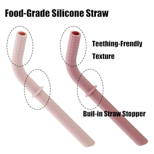 PandaEar Stainless Steel Baby Feeding Set | 2 Divided Plates, 2 Straw Cups, 2 Utensil Sets | 8-Piece Pink Set thumbnail 5