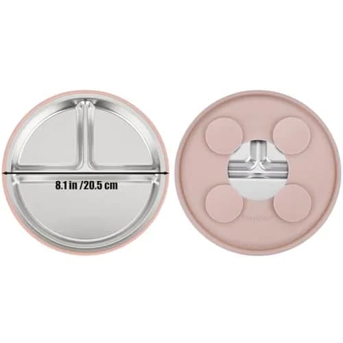PandaEar Stainless Steel Baby Feeding Set | 2 Divided Plates, 2 Straw Cups, 2 Utensil Sets | 8-Piece Pink Set thumbnail 6