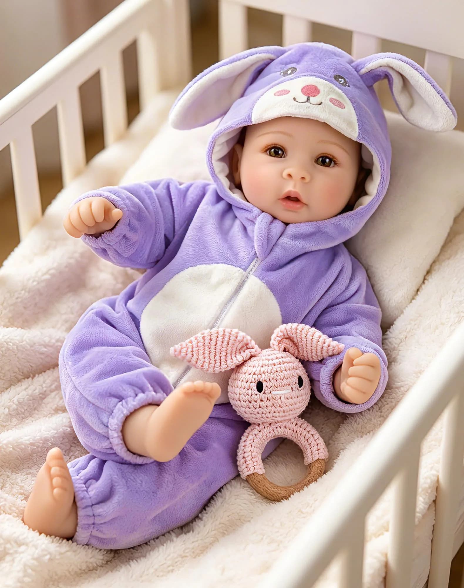 UOFTKIZ Realistic Baby Doll 17 Inch Soft Body with Accessories | Ages 3+ — Purple Rabbit