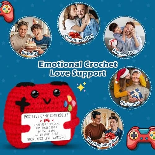 Busy Gaming Life Mini Handmade Crochet Game Controller 4.1cm (1.6 inches) | "YOU'RE NEXT LEVEL AWESOME!" Message thumbnail 5