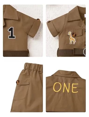 IBTOM CASTLE Baby Boys Wild One Birthday Outfit Brown 12-18 Months | Safari Explorer 5-Piece Set thumbnail 5