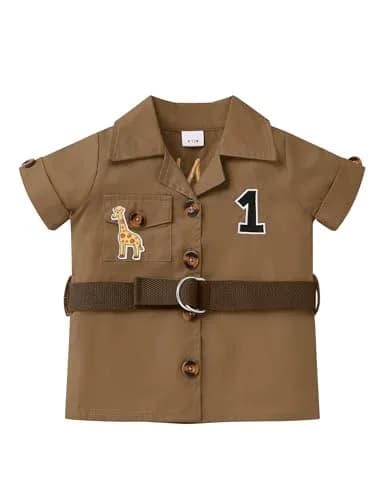 IBTOM CASTLE Baby Boys Wild One Birthday Outfit Brown 12-18 Months | Safari Explorer 5-Piece Set thumbnail 2