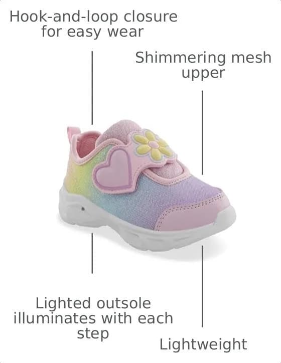 Carter's Hug Light-Up Sneakers for Girls, Black, Size M | Whimsical Dinosaur Design, Easy Hook & Loop Closure thumbnail 3