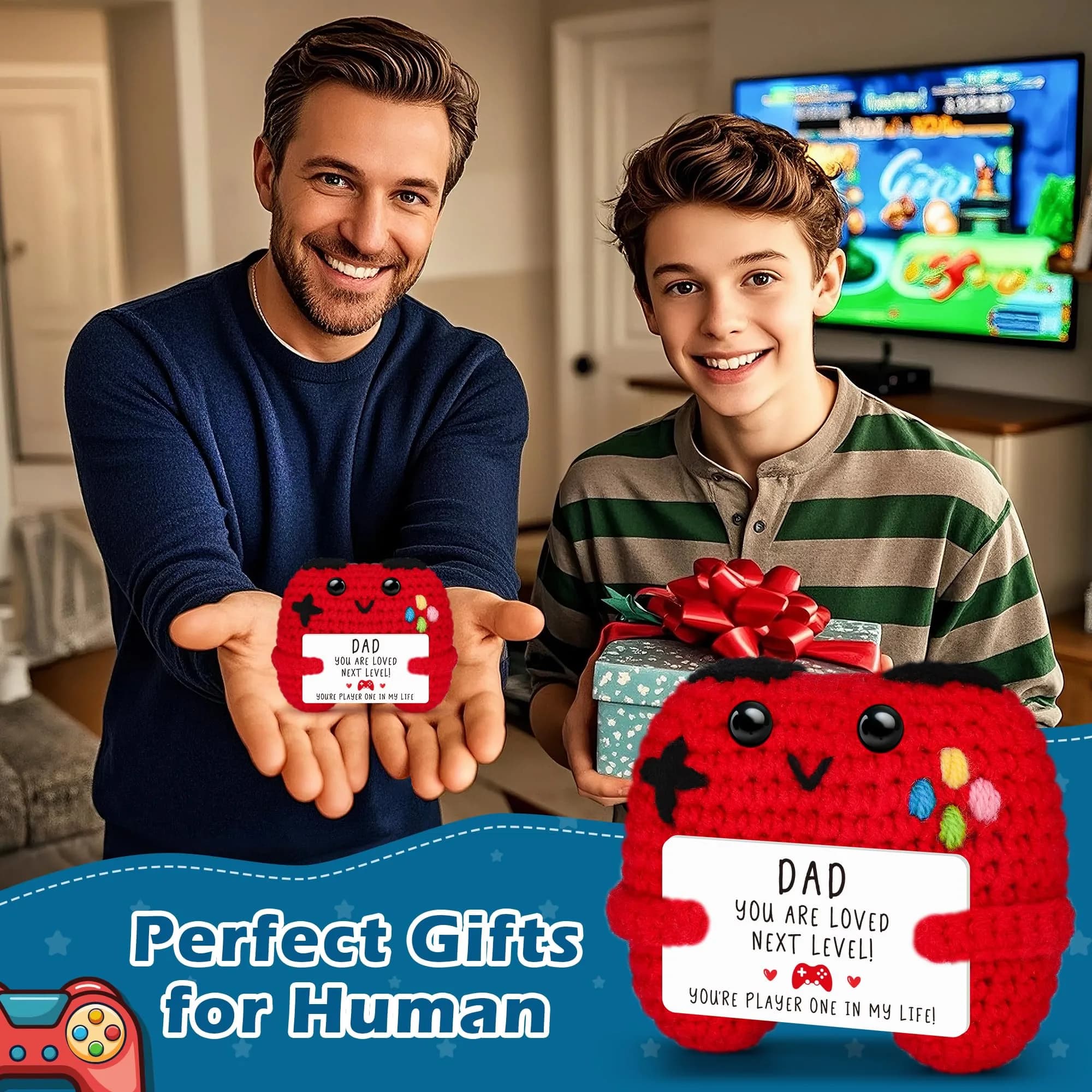 Busy Gaming Life Crochet Game Controller Dad Gifts for Birthday, Best Dad Ever Gifts for Father from Son Daughter, New Dad Gift for Daddy Fathers Day | Mini Handmade Crochet Game Controller - view 6
