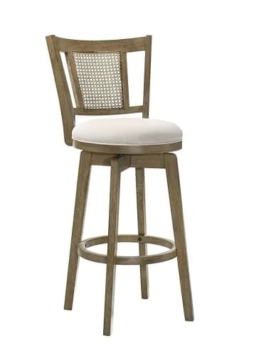 Armen Living Isla 30 in. Putty Brown Bar Height Rubberwood Swivel Barstool with Cream Fabric Seat thumbnail 2