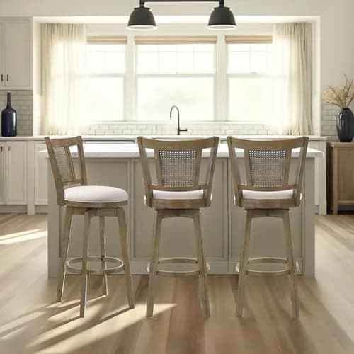 Armen Living Isla 26 in. Putty Brown Counter Height Rubberwood Swivel Barstool with Cream Fabric Seat thumbnail 8