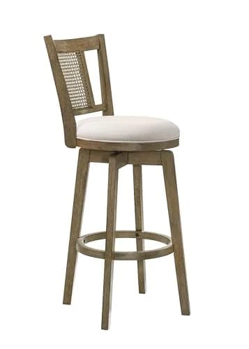 Armen Living Isla 26 in. Putty Brown Counter Height Rubberwood Swivel Barstool with Cream Fabric Seat thumbnail 3