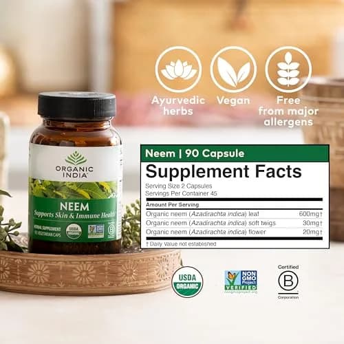 ORGANIC INDIA Neem Leaf Capsules, Herbal Supplement, Vegan, 90 Count | Supports Skin & Immunity thumbnail 7