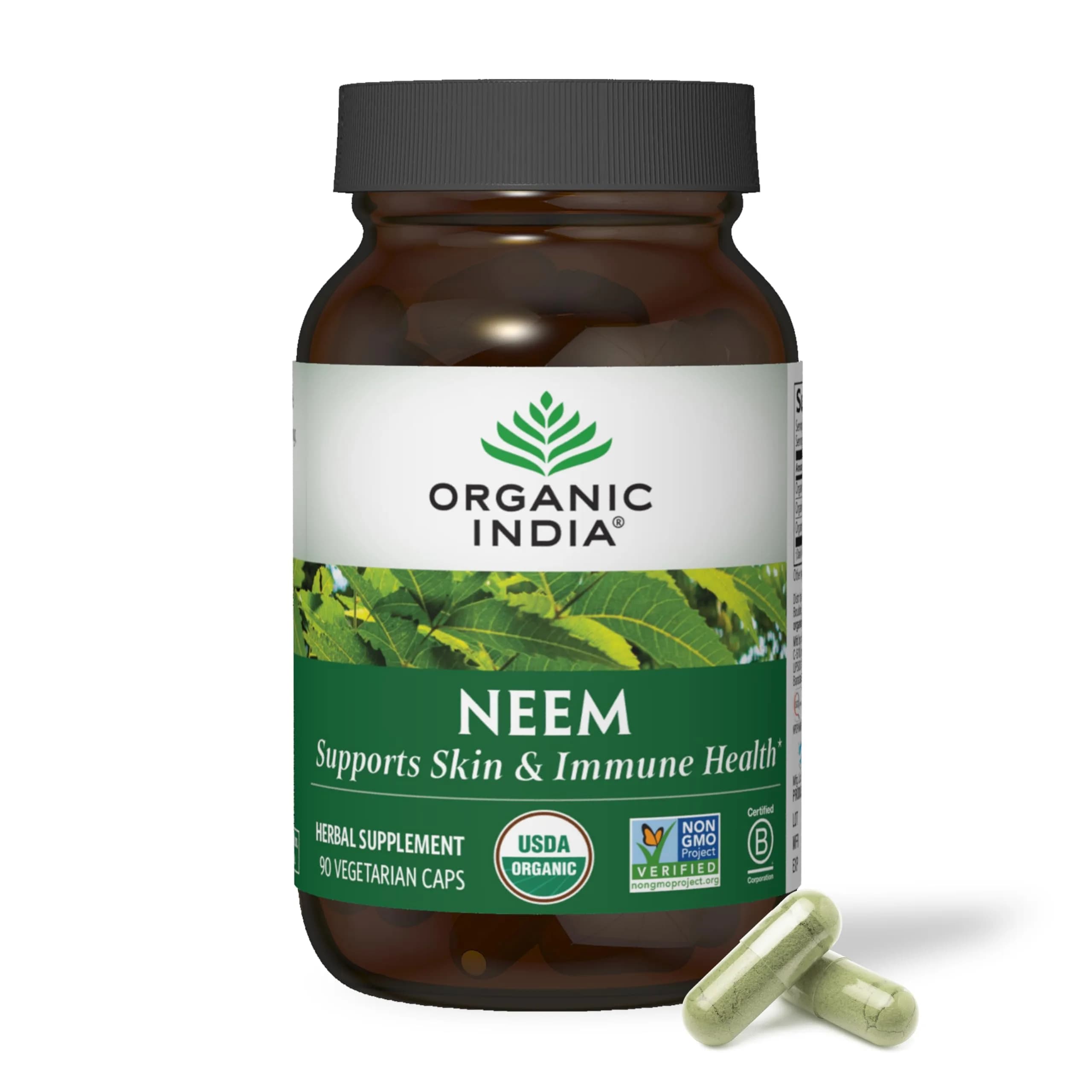 ORGANIC INDIA Neem Leaf Capsules, Herbal Supplement, Vegan, 90 Count | Supports Skin & Immunity — Capsule