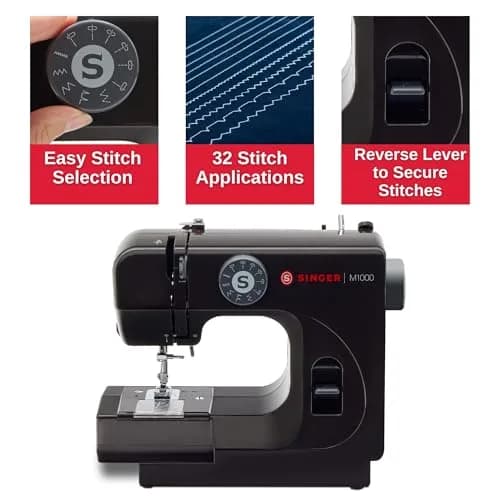 SINGER M1000 Portable Sewing Machine with Accessory Kit | Lightweight, 32 Stitch Applications, Beginner-Friendly (enables easy repairs, travel-ready, USA import) thumbnail 4