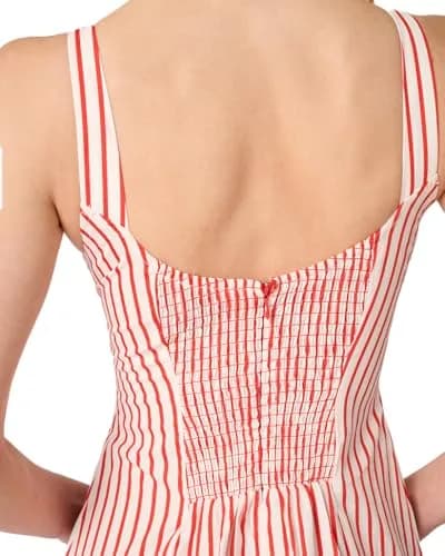 WEWOREWHAT Ruched Cup Midi Dress 4 | Vibrant Red Multi, Micro Stripe, Fall Style thumbnail 4