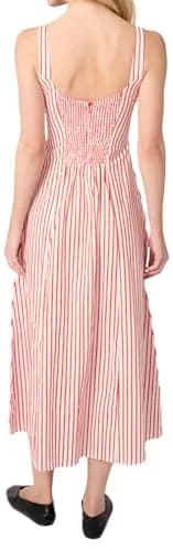 WEWOREWHAT Ruched Cup Midi Dress 4 | Vibrant Red Multi, Micro Stripe, Fall Style thumbnail 5