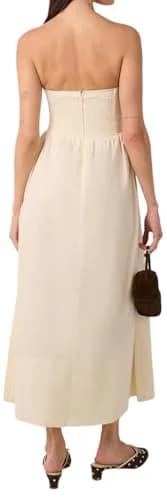 WEWOREWHAT Corset Maxi Dress Solid Ivory L | Strapless Cotton Maxi for Women thumbnail 4