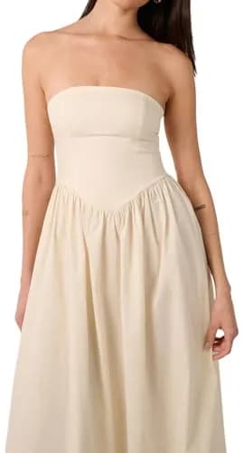 WEWOREWHAT Corset Maxi Dress Solid Ivory L | Strapless Cotton Maxi for Women thumbnail 2