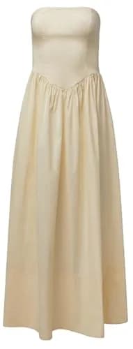WEWOREWHAT Corset Maxi Dress Solid Ivory L | Strapless Cotton Maxi for Women thumbnail 3