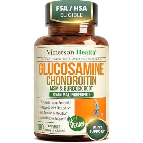 Vimerson Health Vegan Glucosamine Chondroitin MSM Joint Supplement 180 Capsules | Plant-Based Joint Support for Mobility & Comfort thumbnail 1