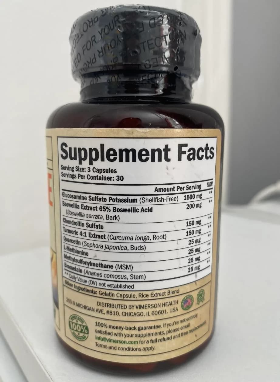 Vimerson Health Vegan Glucosamine Chondroitin MSM Joint Supplement 180 Capsules | Plant-Based Joint Support for Mobility & Comfort - view 9