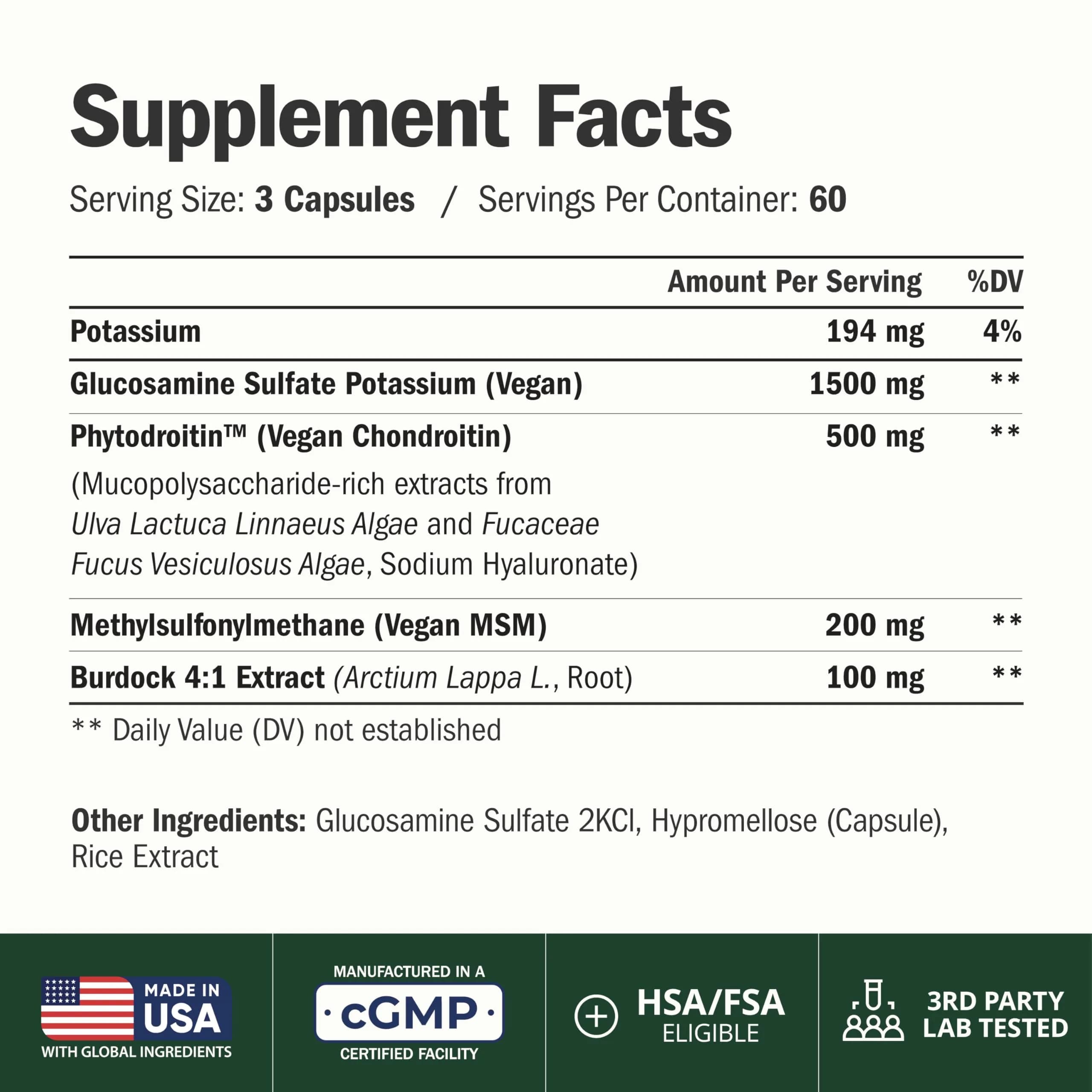 Vimerson Health Vegan Glucosamine Chondroitin MSM Joint Supplement 180 Capsules | Plant-Based Joint Support for Mobility & Comfort - view 2