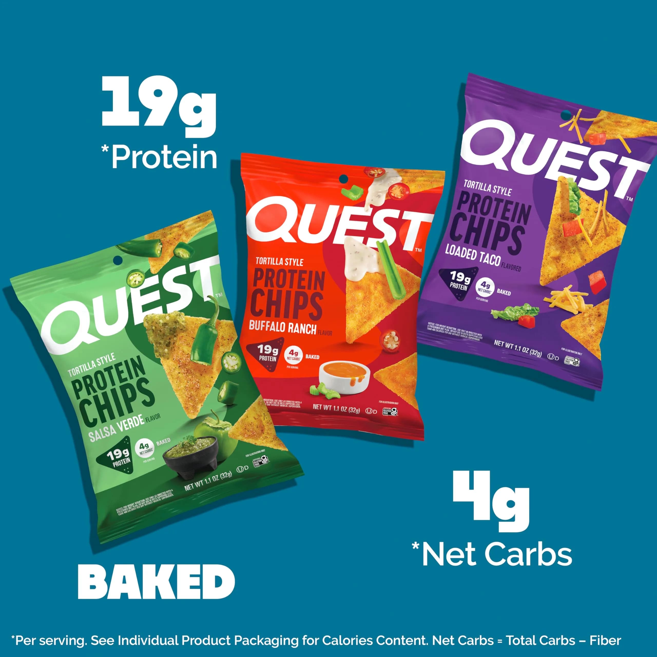 Quest Game Day Tortilla Style Protein Chips Variety Pack Buffalo Ranch Salsa Verde Loaded Taco 12x1.1oz | Protein-Rich Snack for Active Lifestyles - view 2