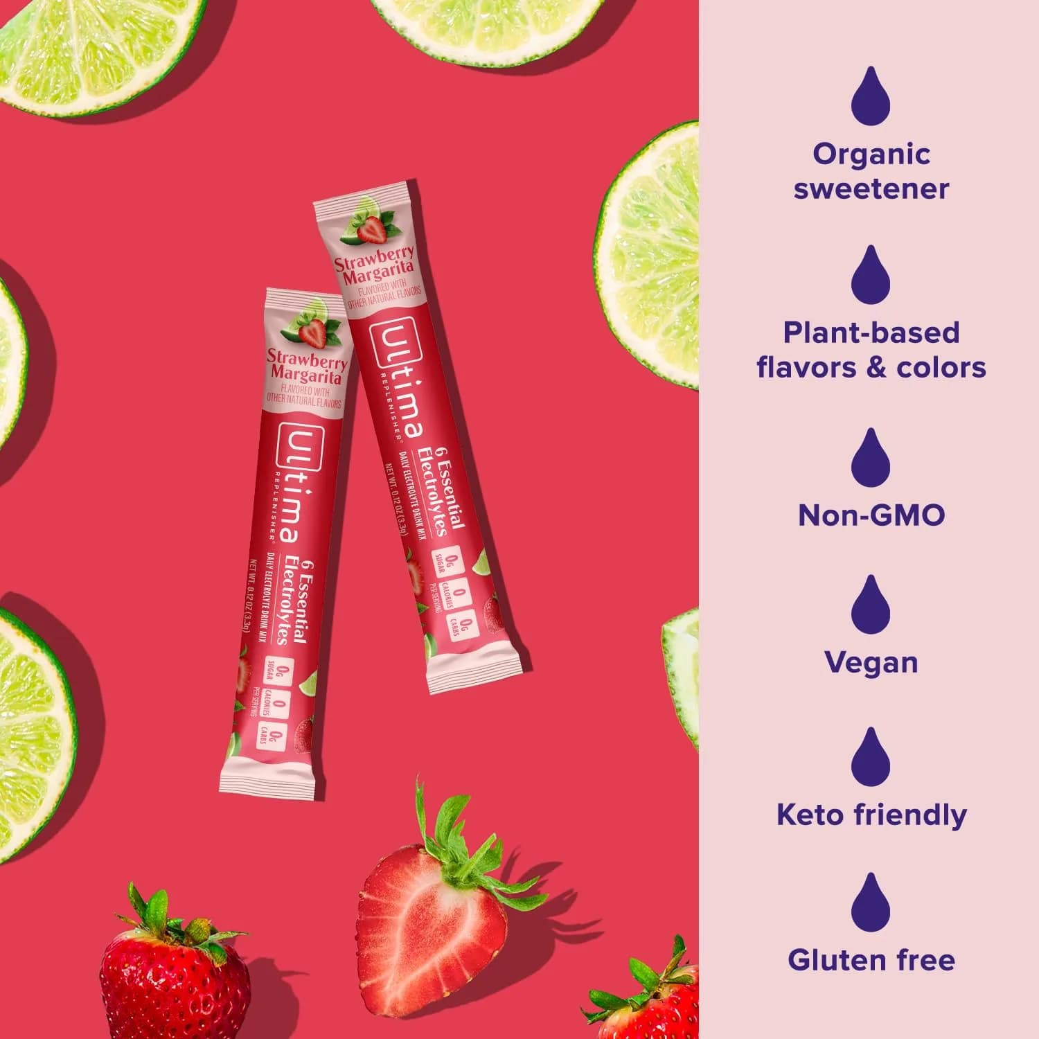 Ultima Replenisher Strawberry Margarita Electrolyte Packets 16 Stickpacks | Sugar-Free Hydration with 6 Key Electrolytes - view 4