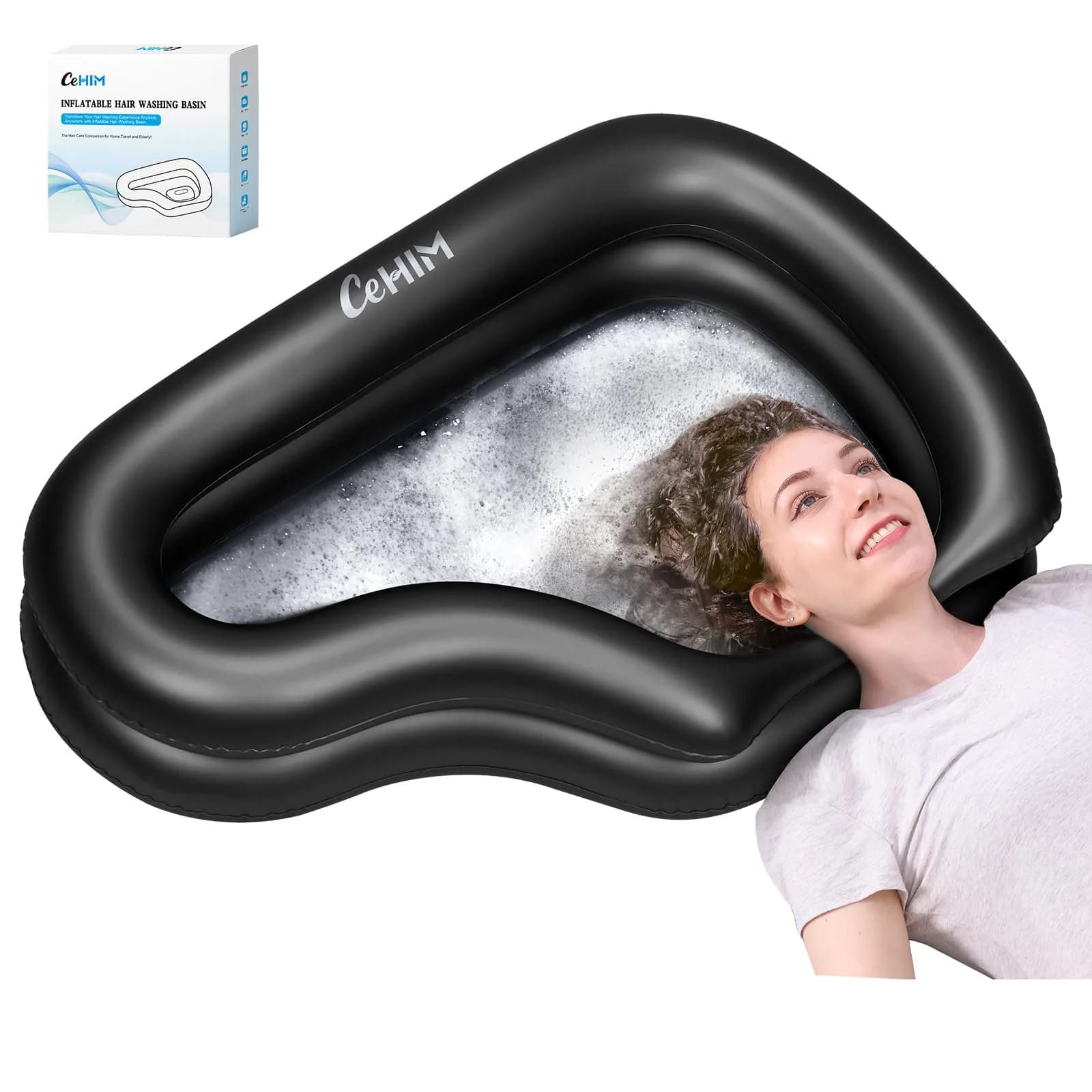 Cehim Inflatable Shampoo Basin with Drain Hose & Pillow - 82cm (32.8") | Bedside Hair Washer for Elderly & Disabled - main product image