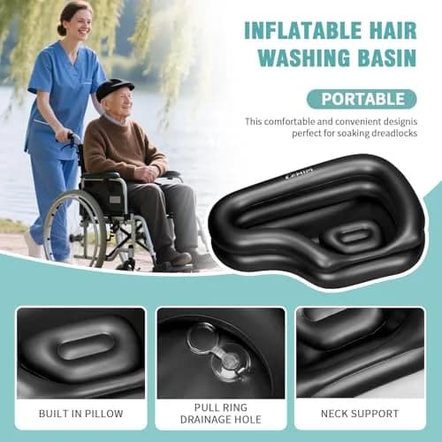Cehim Inflatable Shampoo Basin with Drain Hose & Pillow - 82cm (32.8") | Bedside Hair Washer for Elderly & Disabled thumbnail 3