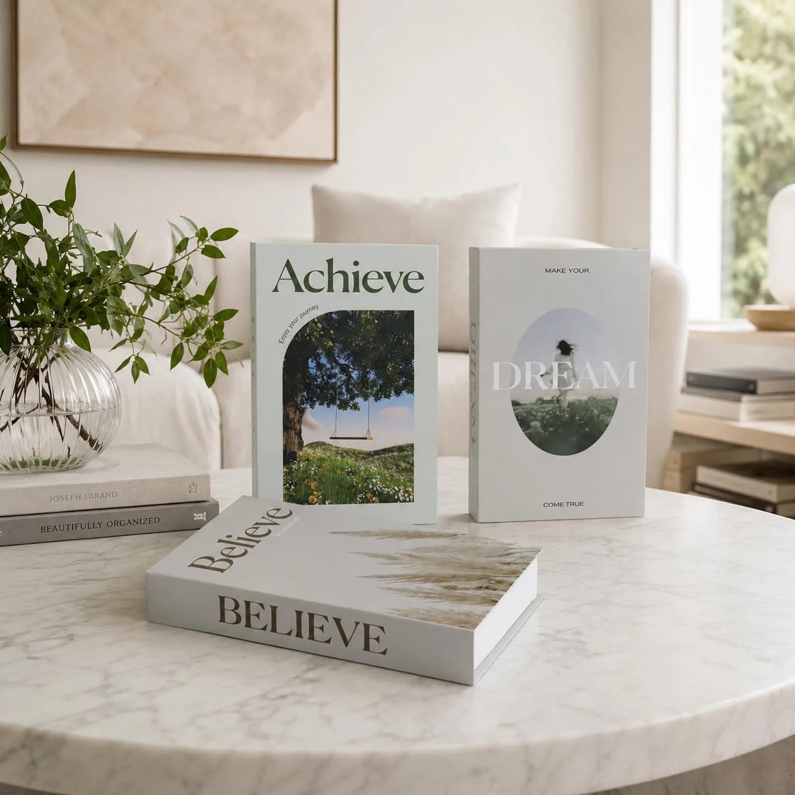 YOYMJBY Believe Achieve Dream Decorative Books 3 pcs (26.7 x 17 x 4.2 cm) | Aesthetic Home Decor for Coffee Tables & Shelves - view 5