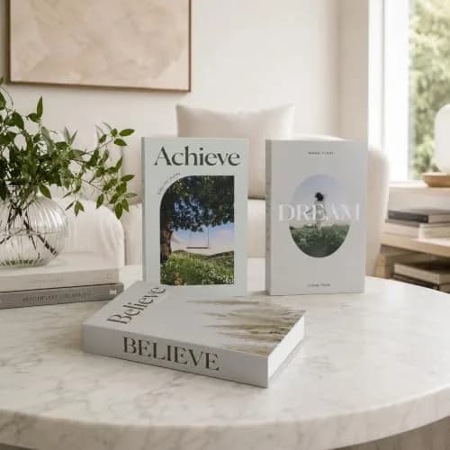 YOYMJBY Believe Achieve Dream Decorative Books 3 pcs (26.7 x 17 x 4.2 cm) | Aesthetic Home Decor for Coffee Tables & Shelves thumbnail 5