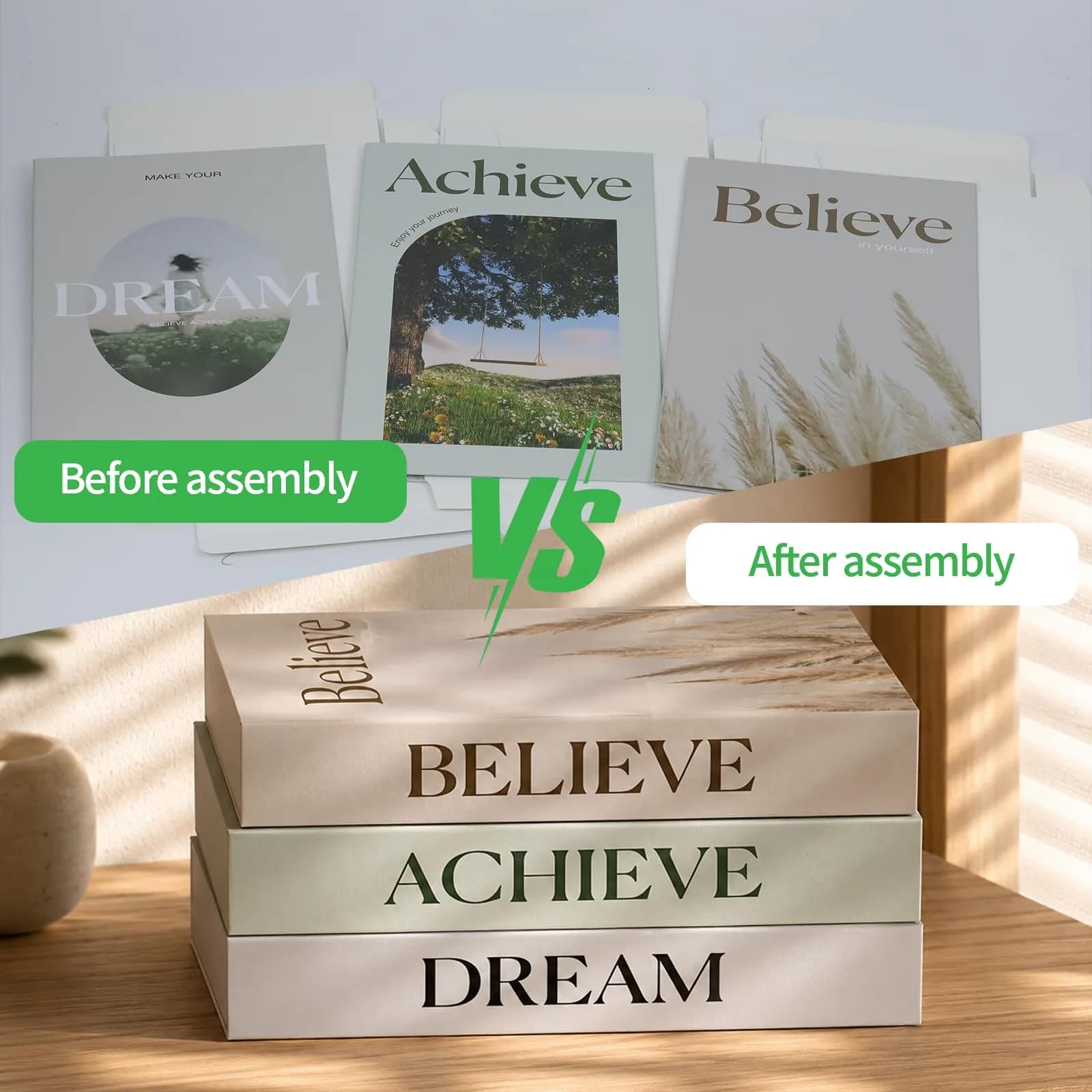 YOYMJBY Believe Achieve Dream Decorative Books 3 pcs (26.7 x 17 x 4.2 cm) | Aesthetic Home Decor for Coffee Tables & Shelves - view 6