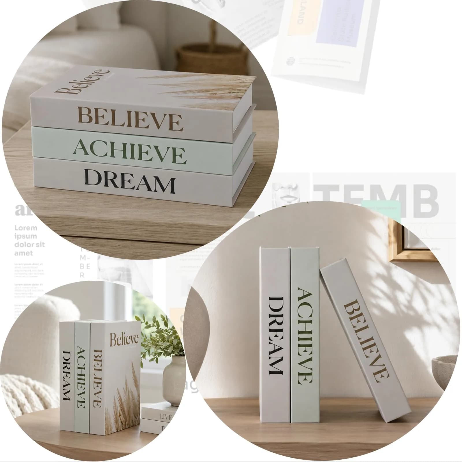 YOYMJBY Believe Achieve Dream Decorative Books 3 pcs (26.7 x 17 x 4.2 cm) | Aesthetic Home Decor for Coffee Tables & Shelves - view 7